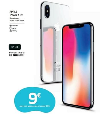 Promoties Apple iphone x 64 gb - Apple - Geldig van 05/07/2018 tot 21/08/2018 bij Base