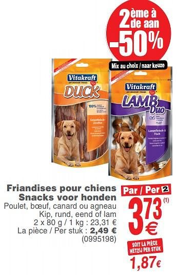 Promotions Friandises pour chiens snacks voor honden - Vitakraft - Valide de 03/07/2018 à 16/07/2018 chez Cora