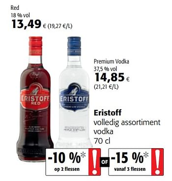 Promoties Eristoff volledig assortiment vodka - Eristoff - Geldig van 04/07/2018 tot 17/07/2018 bij Colruyt
