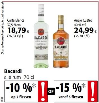 Promoties Bacardi alle rum - Bacardi - Geldig van 04/07/2018 tot 17/07/2018 bij Colruyt