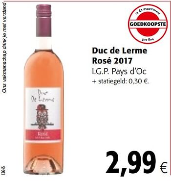 Promoties Duc de lerme rosé 2017 i.g.p. pays d`oc - Rosé wijnen - Geldig van 04/07/2018 tot 17/07/2018 bij Colruyt