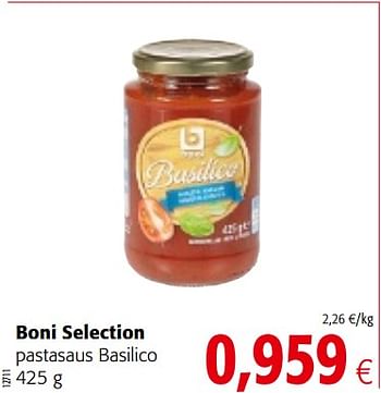 Promoties Boni selection pastasaus basilico - Boni - Geldig van 04/07/2018 tot 17/07/2018 bij Colruyt