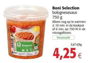 Promoties Boni selection bolognesesaus - Boni - Geldig van 04/07/2018 tot 17/07/2018 bij Colruyt