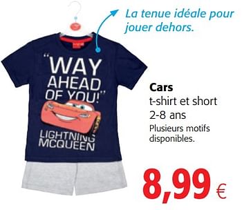 Promotions Cars t-shirt et short - Cars - Valide de 04/07/2018 à 17/07/2018 chez Colruyt