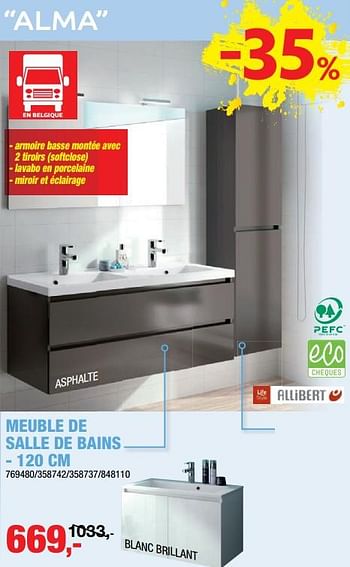 Promotions Meuble de salle de bains alma - Allibert - Valide de 04/07/2018 à 15/07/2018 chez Hubo