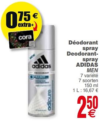Promoties Déodorant spray deodorantspray adidas men - Adidas - Geldig van 10/07/2018 tot 16/07/2018 bij Cora