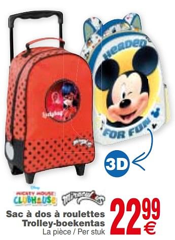 Promoties Sac à dos à roulettes trolley-boekentas - Disney - Geldig van 10/07/2018 tot 23/07/2018 bij Cora