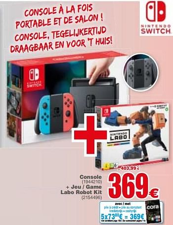 Promoties Nintendo console + jeu - game labo robot kit - Nintendo - Geldig van 10/07/2018 tot 23/07/2018 bij Cora