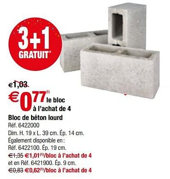 Promotions Bloc de béton lourd - Produit maison - Brico - Valide de 11/07/2018 à 23/07/2018 chez Brico