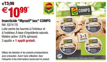 Promotions Insecticide myrazil box compo - Compo - Valide de 11/07/2018 à 23/07/2018 chez Brico