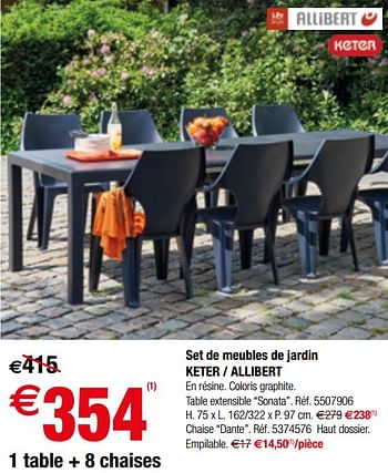 Promoties Set de meubles de jardin keter - allibert - Allibert - Geldig van 11/07/2018 tot 23/07/2018 bij Brico