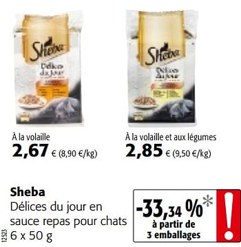 Promotions Sheba délices du jour en sauce repas pour chats - Sheba - Valide de 04/07/2018 à 17/07/2018 chez Colruyt