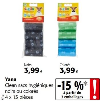 Promotions Yana clean sacs hygiéniques noirs ou colorés - Yana - Valide de 04/07/2018 à 17/07/2018 chez Colruyt