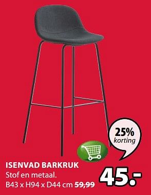 Promotions Isenvad barkruk stof en metaal - Produit Maison - Jysk - Valide de 09/07/2018 à 22/07/2018 chez Jysk