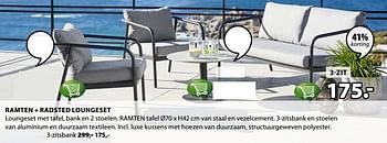 Promoties Ramten + radsted loungeset 3 zitsbank - Huismerk - Jysk - Geldig van 09/07/2018 tot 22/07/2018 bij Jysk