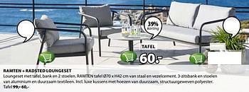 Promoties Ramten + radsted loungeset tafel - Huismerk - Jysk - Geldig van 09/07/2018 tot 22/07/2018 bij Jysk