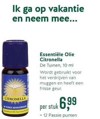 Promoties Essentiële olie citronella - De Tuinen - Geldig van 09/07/2018 tot 29/07/2018 bij Holland & Barret