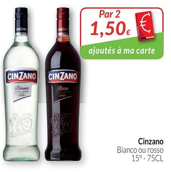 Promotions Cinzano bianco ou rosso - Cinzano - Valide de 01/07/2018 à 31/07/2018 chez Intermarche