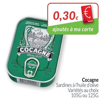 Promotions Cocagne sardines à l`huile d`olive - Cocagne - Valide de 01/07/2018 à 31/07/2018 chez Intermarche