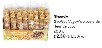 Promotions Biscovit gaufres vegan` au sucre de fleur de coco - Biscovit - Valide de 04/07/2018 à 31/07/2018 chez Bioplanet
