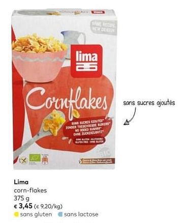 Promotions Lima corn-flakes - Lima - Valide de 04/07/2018 à 31/07/2018 chez Bioplanet