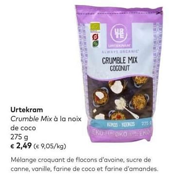 Promotions Urtekram crumble mix à la noix de coco - Urtekram - Valide de 04/07/2018 à 31/07/2018 chez Bioplanet