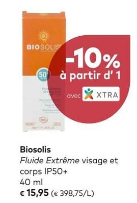 Promotions Biosolis fluide extrême visage et corps ip50+ - Biosolis - Valide de 04/07/2018 à 31/07/2018 chez Bioplanet