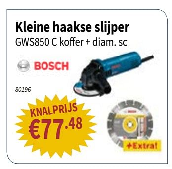 Promoties Bosch kleine haakse slijper gws850 c koffer + diam.sc - Bosch - Geldig van 05/07/2018 tot 18/07/2018 bij Cevo Market