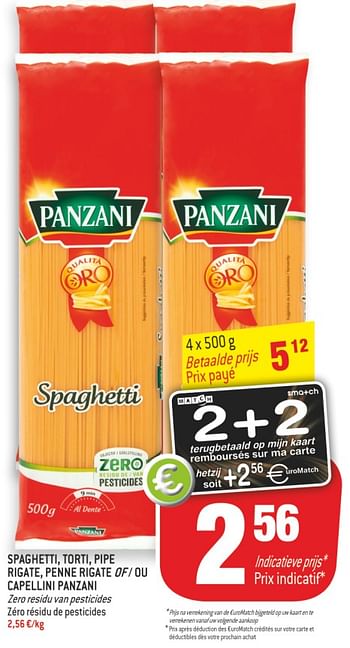 Promoties Spahetti, torti, pipe rigate, penne rigate of-ou capellini panzani - Panzani - Geldig van 10/07/2018 tot 17/07/2018 bij Match