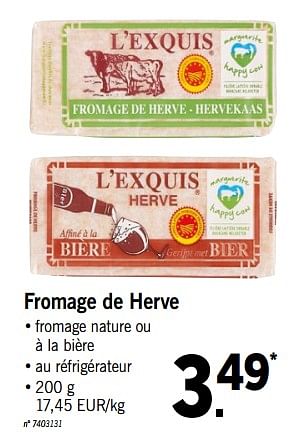 Promotions Fromage de herve - L'Exquis Herve - Valide de 16/07/2018 à 21/07/2018 chez Lidl