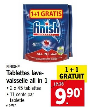 Promoties Tablettes lavevaisselle all in 1 - Finish - Geldig van 16/07/2018 tot 21/07/2018 bij Lidl