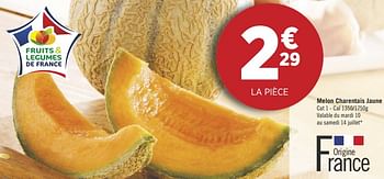 Promotions Melon charentais jaune - Produit Maison - Géant Casino - Valide de 10/07/2018 à 22/07/2018 chez Géant Casino