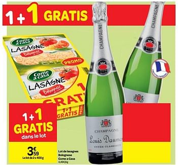 Promoties Lot de lasagnes bolognese come a casa - Come a Casa - Geldig van 11/07/2018 tot 16/07/2018 bij Carrefour
