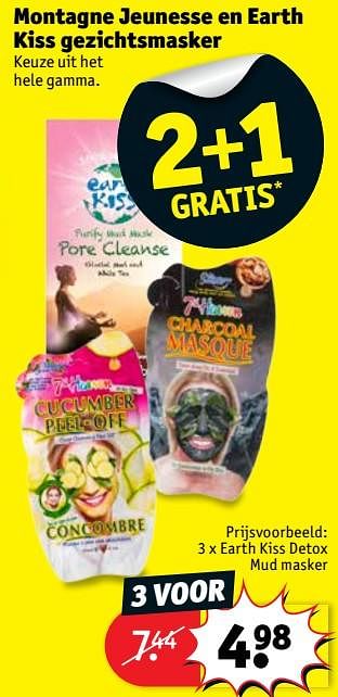 Promoties Montagne jeunesse en earth kiss detox mud masker - Montagne Jeunesse - Geldig van 10/07/2018 tot 22/07/2018 bij Kruidvat