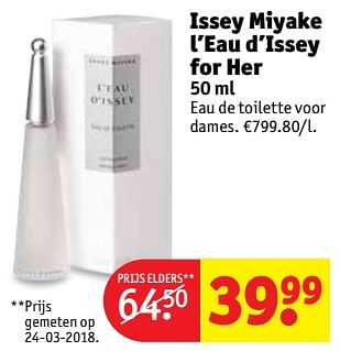 Promoties Issey miyake l`eau d`issey for her 50 ml - Issey Miyake - Geldig van 10/07/2018 tot 22/07/2018 bij Kruidvat