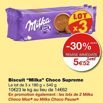 Promoties Biscuit milka choco supreme - Milka - Geldig van 06/07/2018 tot 18/07/2018 bij MonoPrix