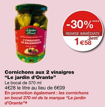 Promoties Cornichons aux 2 vinaigres le jardin d`orante - Le Jardin d`Orante - Geldig van 06/07/2018 tot 18/07/2018 bij MonoPrix