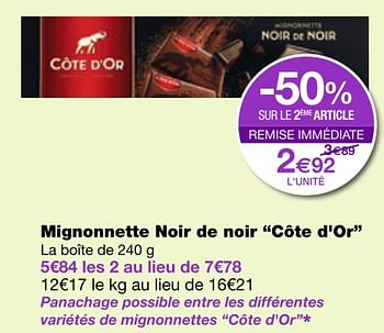 Promotions Mignonnette noir de noir côte d`or - Cote D'Or - Valide de 06/07/2018 à 18/07/2018 chez MonoPrix
