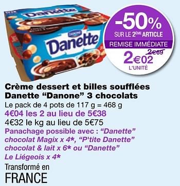 Promotions Crème dessert et billes soufflées danette danone 3 chocolats - Danone - Valide de 06/07/2018 à 18/07/2018 chez MonoPrix