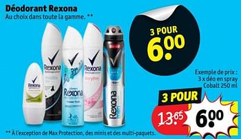 Promotions Déodorant rexona 3 x déo en spray cobalt - Rexona - Valide de 10/07/2018 à 22/07/2018 chez Kruidvat
