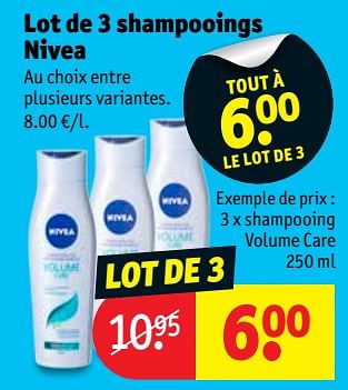 Promotions Lot de 3 shampooings nivea 3 x shampooing volume care - Nivea - Valide de 10/07/2018 à 22/07/2018 chez Kruidvat