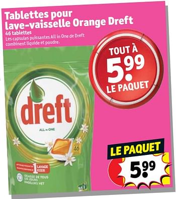 Promoties Tablettes pour lave-vaisselle orange dreft - Dreft - Geldig van 10/07/2018 tot 22/07/2018 bij Kruidvat