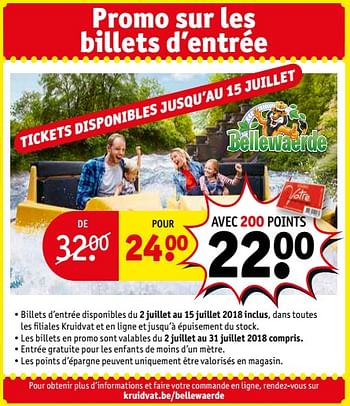 Promotions Bellewaerde tickets disponibles jusqu`au 15 juillet - Produit maison - Kruidvat - Valide de 10/07/2018 à 22/07/2018 chez Kruidvat