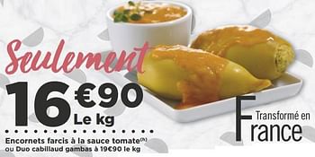 Promotions Encornets farcis à la sauce tomate - Produit Maison - Casino - Valide de 11/07/2018 à 15/07/2018 chez Super Casino