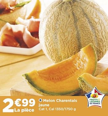 Promotions Melon charentais jaune - Produit Maison - Casino - Valide de 11/07/2018 à 15/07/2018 chez Super Casino