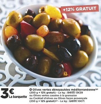 Promotions Olives vertes dénoyautées méditerranéenne - Produit Maison - Casino - Valide de 11/07/2018 à 15/07/2018 chez Super Casino