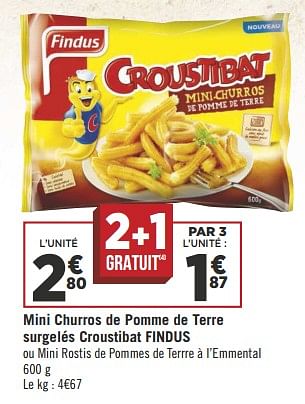 Promotions Mini churros de pomme de terre surgelés croustibat findus - Findus - Valide de 10/07/2018 à 22/07/2018 chez Géant Casino