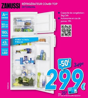 Promotions Zanussi réfrigérateur combi-top zrt23106wa - Zanussi - Valide de 16/07/2018 à 31/07/2018 chez Krefel