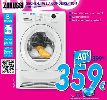 Promotions Zanussi sèche-linge à condensation zdc8203w - Zanussi - Valide de 16/07/2018 à 31/07/2018 chez Krefel