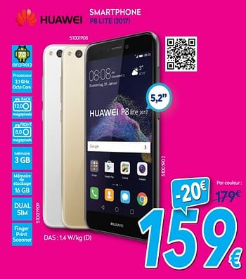 Promoties Huawei smartphone p8 lite (2017) - Huawei - Geldig van 16/07/2018 tot 31/07/2018 bij Krefel
